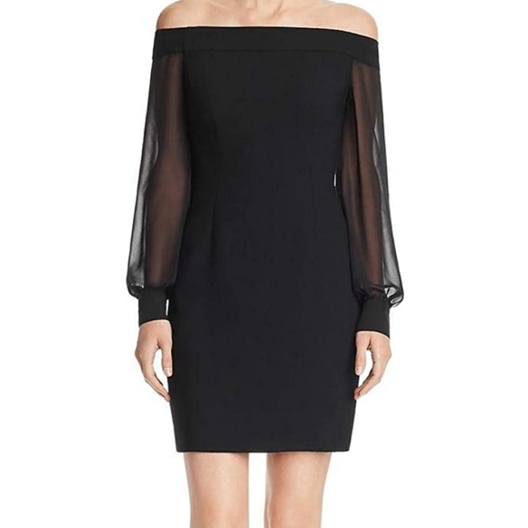 NWT Aidan by Aidan Mattox Off Shoulder Crepe Shear Mini Dress Black, Size 2 - Picture 3 of 6